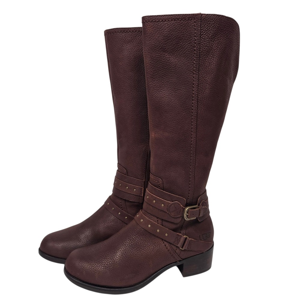 UGG ESPLANADE Tall Boots Womens 9 Brown Leather Studded‎ Buckle Equestrian